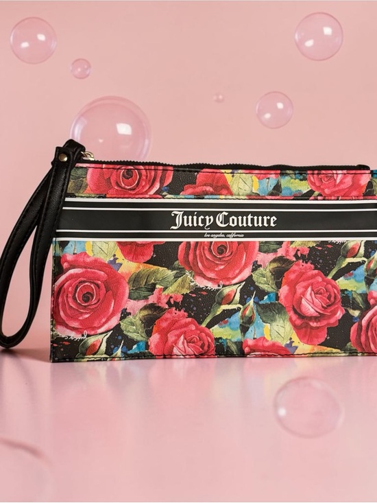 Juicy Couture Handbags - Juicy Couture Black Multi Rose Gothic Logo Stripe Wristlet NWOT